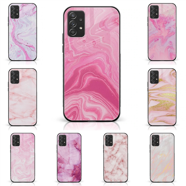 Galaxy A52 - Pink Marble Series - Premium Printed Glass soft Bumper shock Proof Case