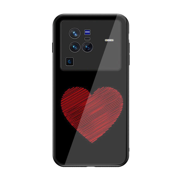 Vivo X80- Heart Series - Premium Printed Glass soft Bumper shock Proof Case