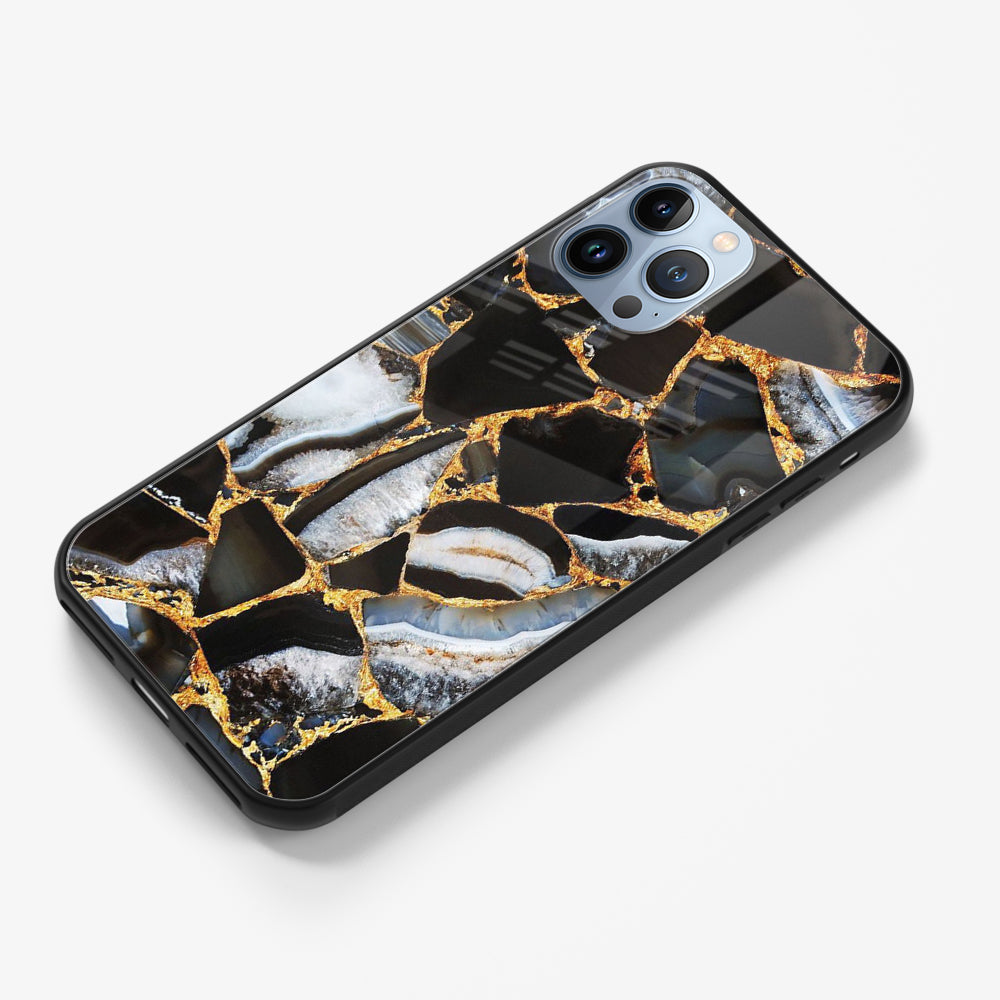 iPhone X/XS - Black Marble Series - Premium Printed Glass soft Bumper shock Proof Case