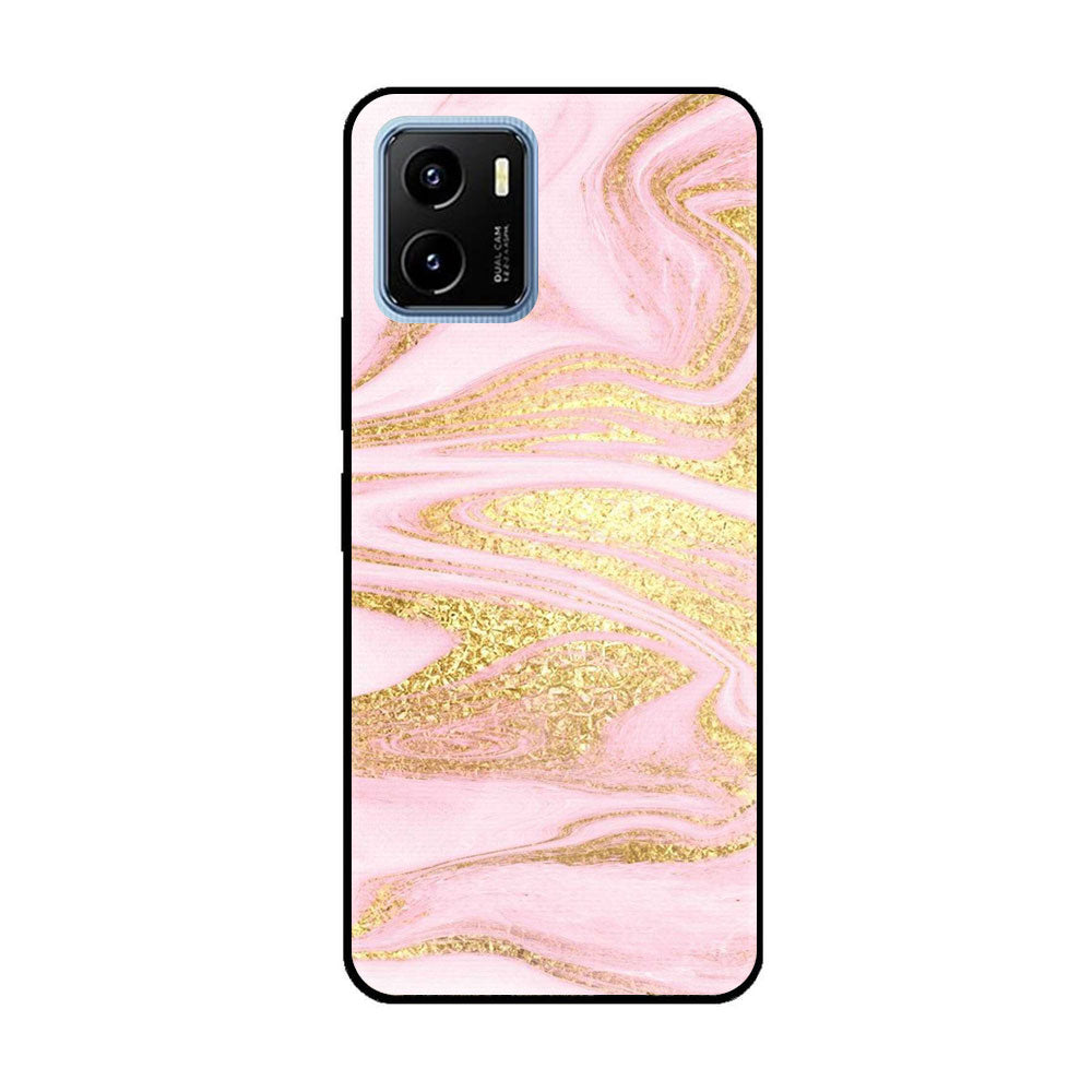 Vivo Y15a  Pink Marble Series Premium Printed Glass soft Bumper shock Proof Case