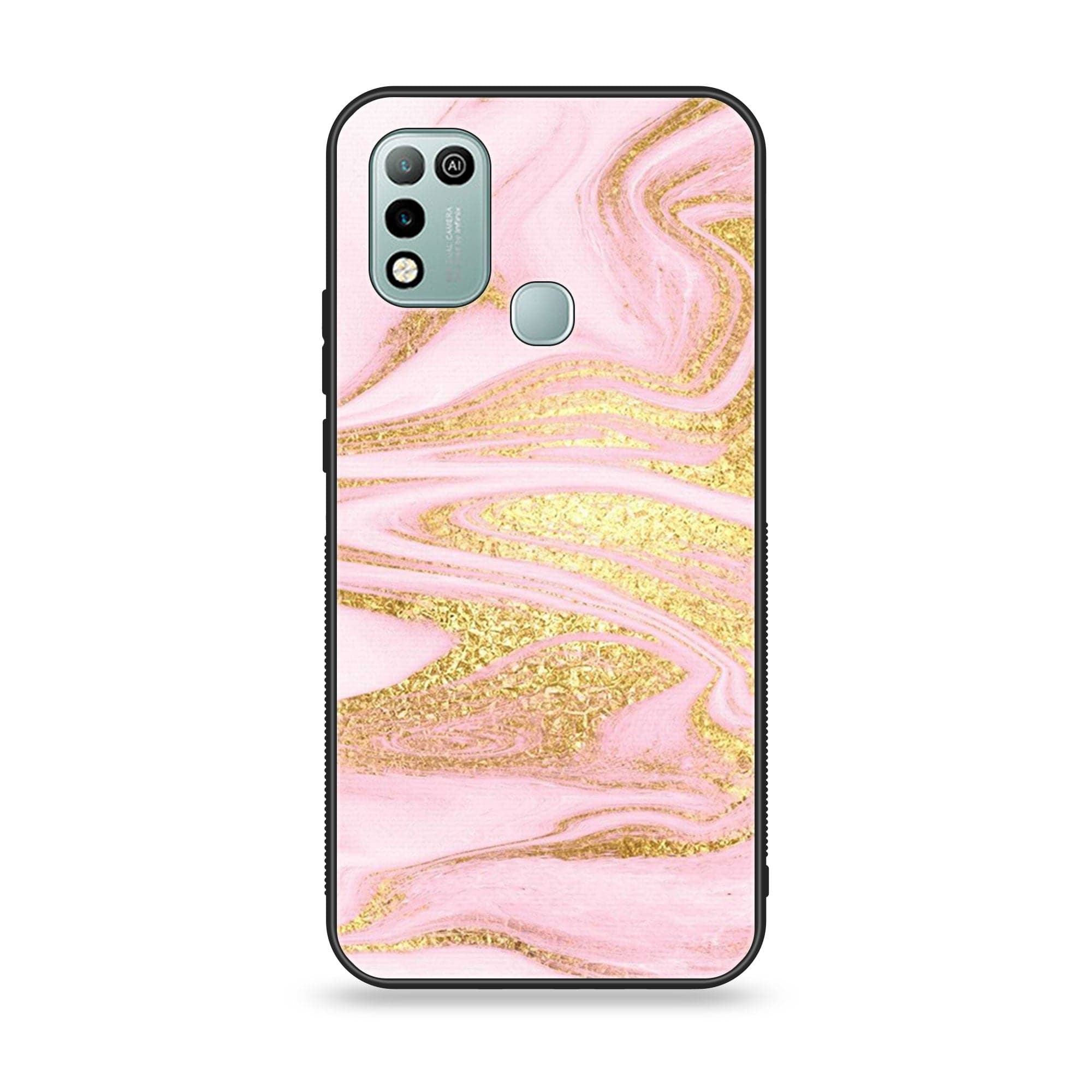 Infinix Hot 11 Play - Pink Marble Series - Premium Printed Glass soft Bumper shock Proof Case