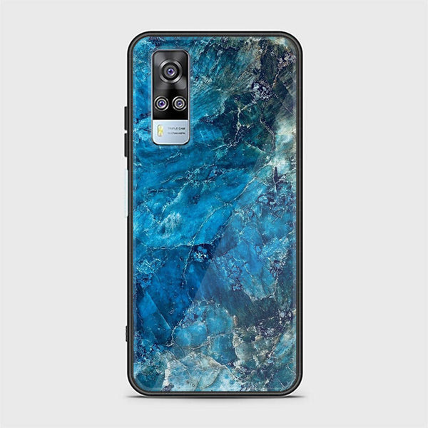 Vivo Y53s 4G Blue Marble Design 10  Premium Printed Glass soft Bumper shock Proof Case CS-28505