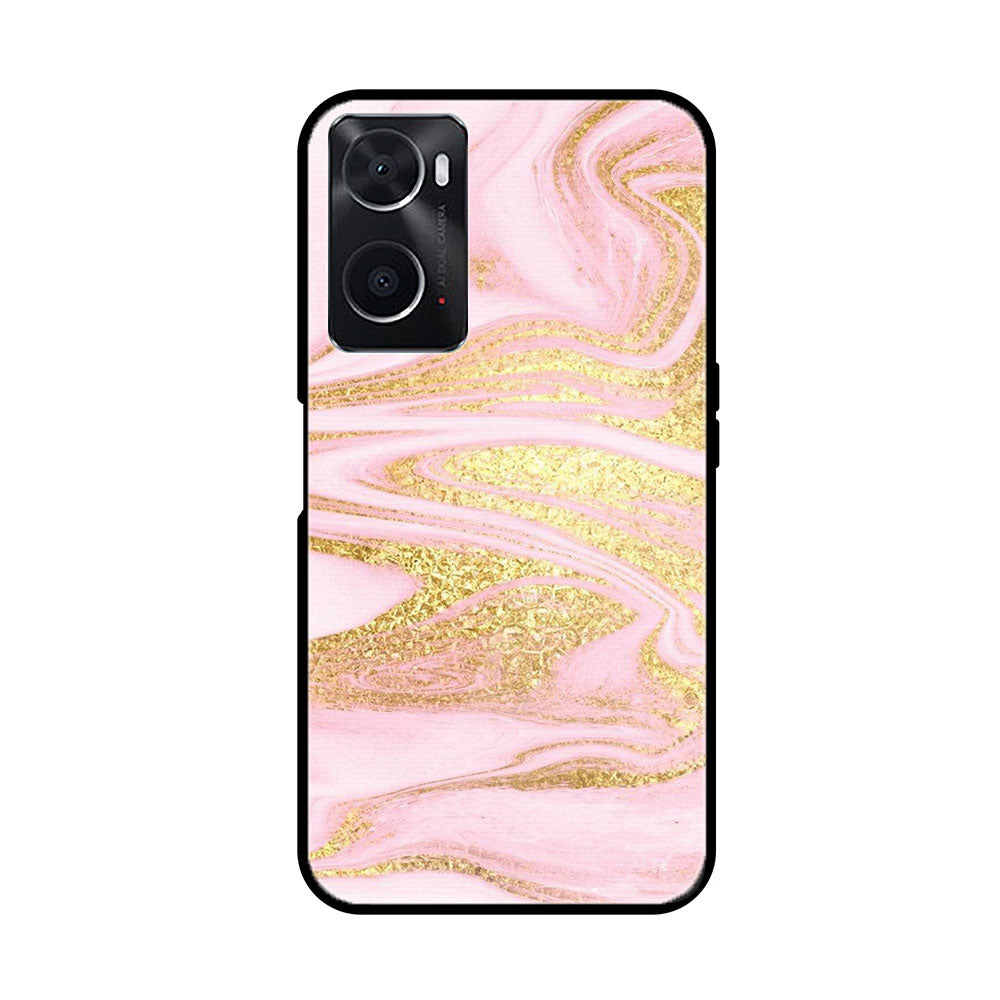 Oppo A36 Pink Marble Series  Premium Printed Glass soft Bumper shock Proof Case