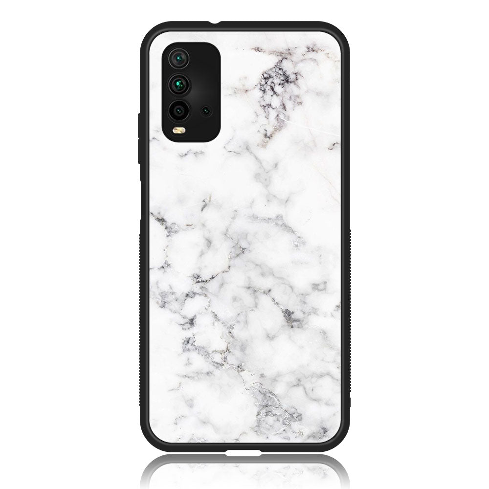 Xiaomi Redmi 9T - White Marble Series - Premium Printed Glass soft Bumper shock Proof Case