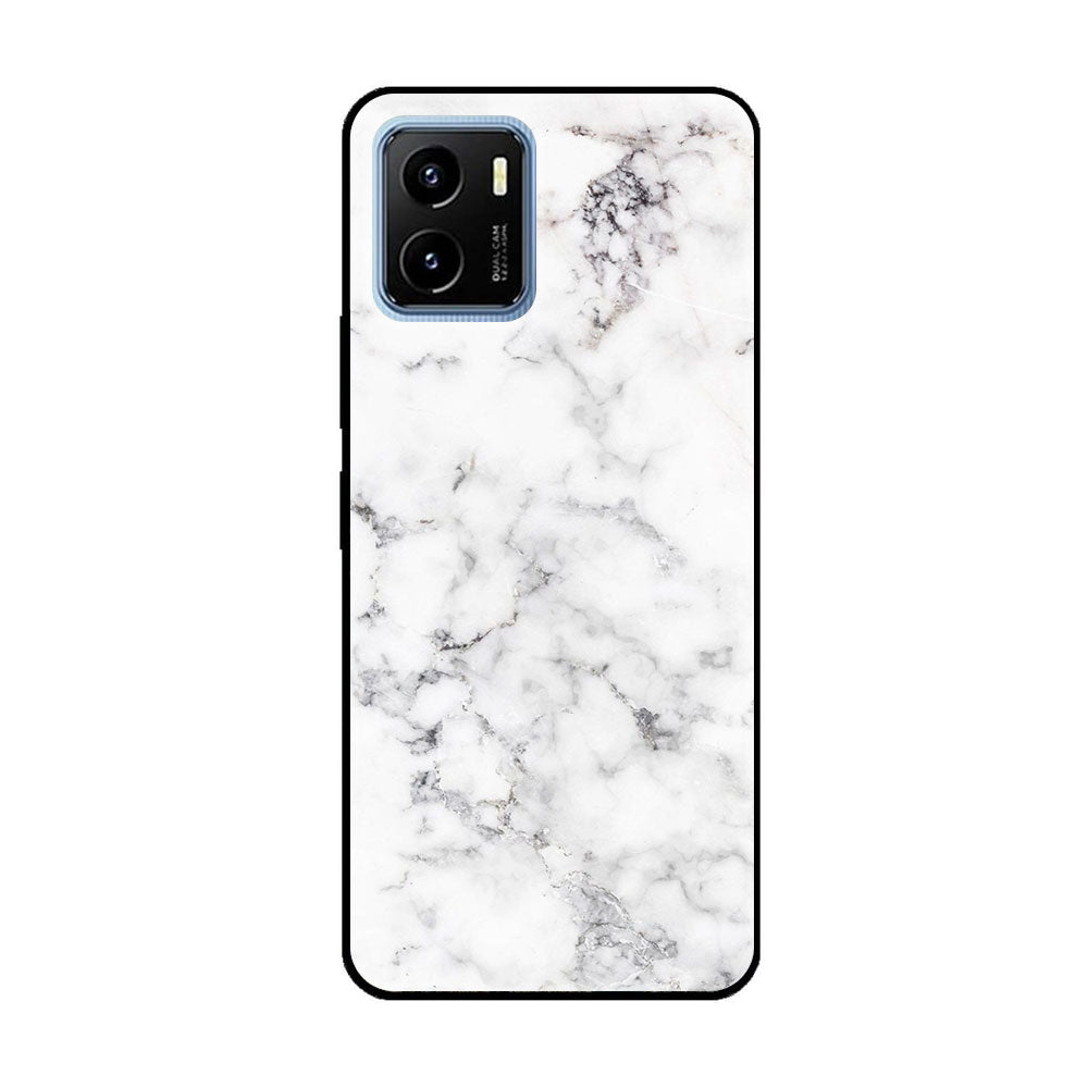 Vivo Y15a White Marble Series Premium Printed Glass soft Bumper shock Proof Case