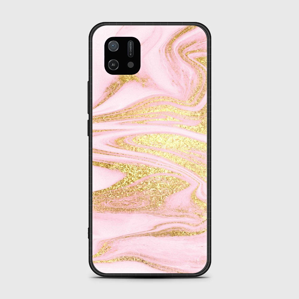 OPPO A16k Pink Marble Series  Premium Printed Glass soft Bumper shock Proof Case