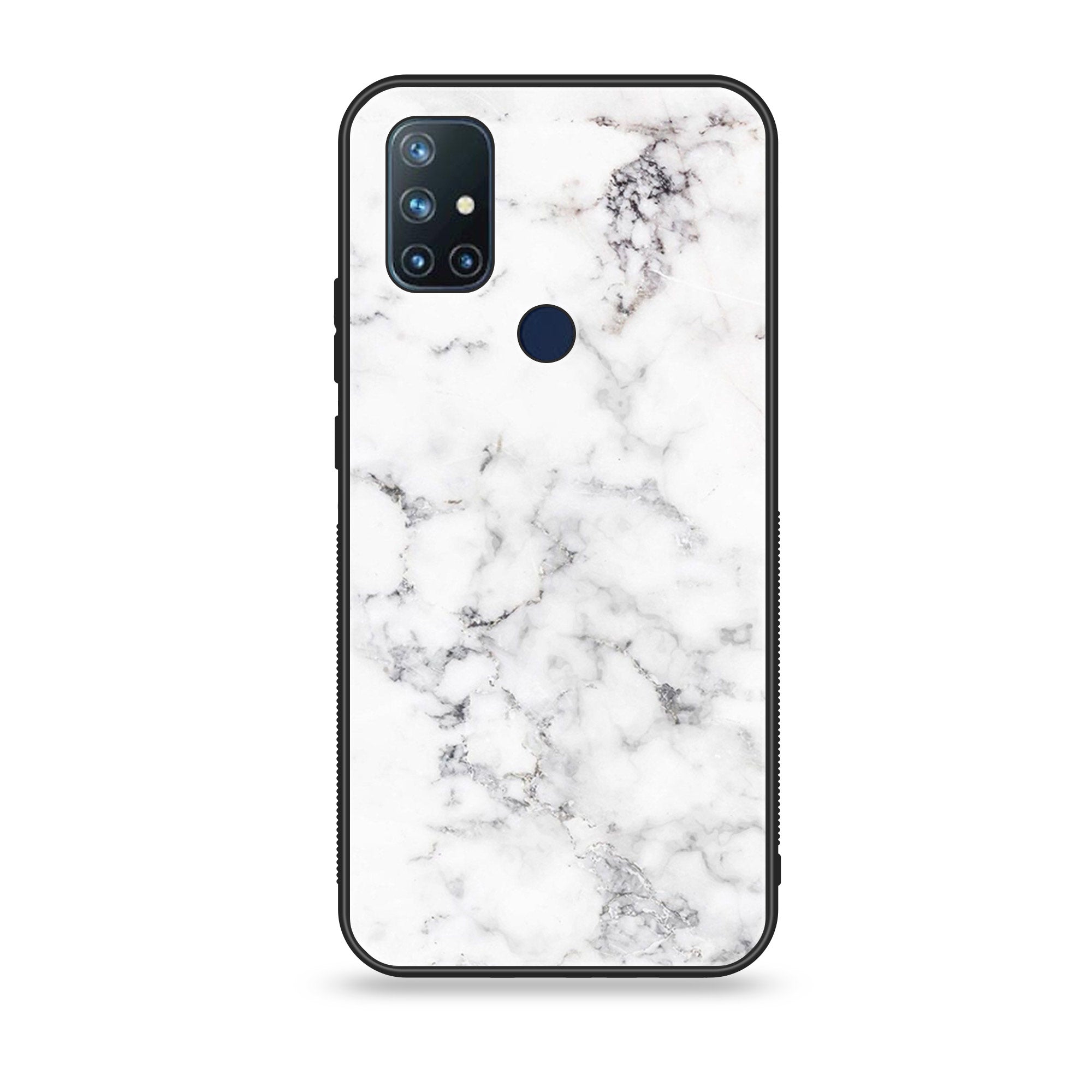 OnePlus Nord N10- White Marble Series - Premium Printed Glass soft Bumper shock Proof Case