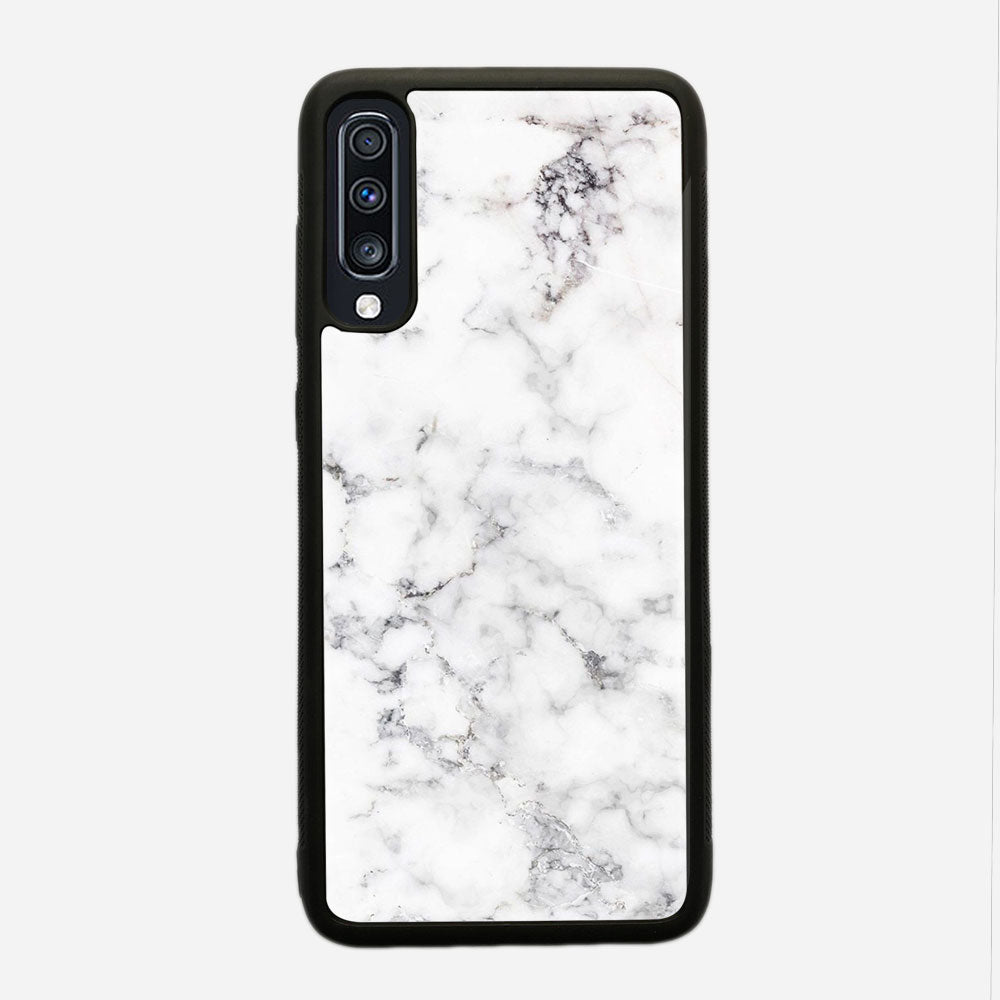 Samsung Galaxy A70S - White  Marble Series - Premium Printed Glass soft Bumper shock Proof Case