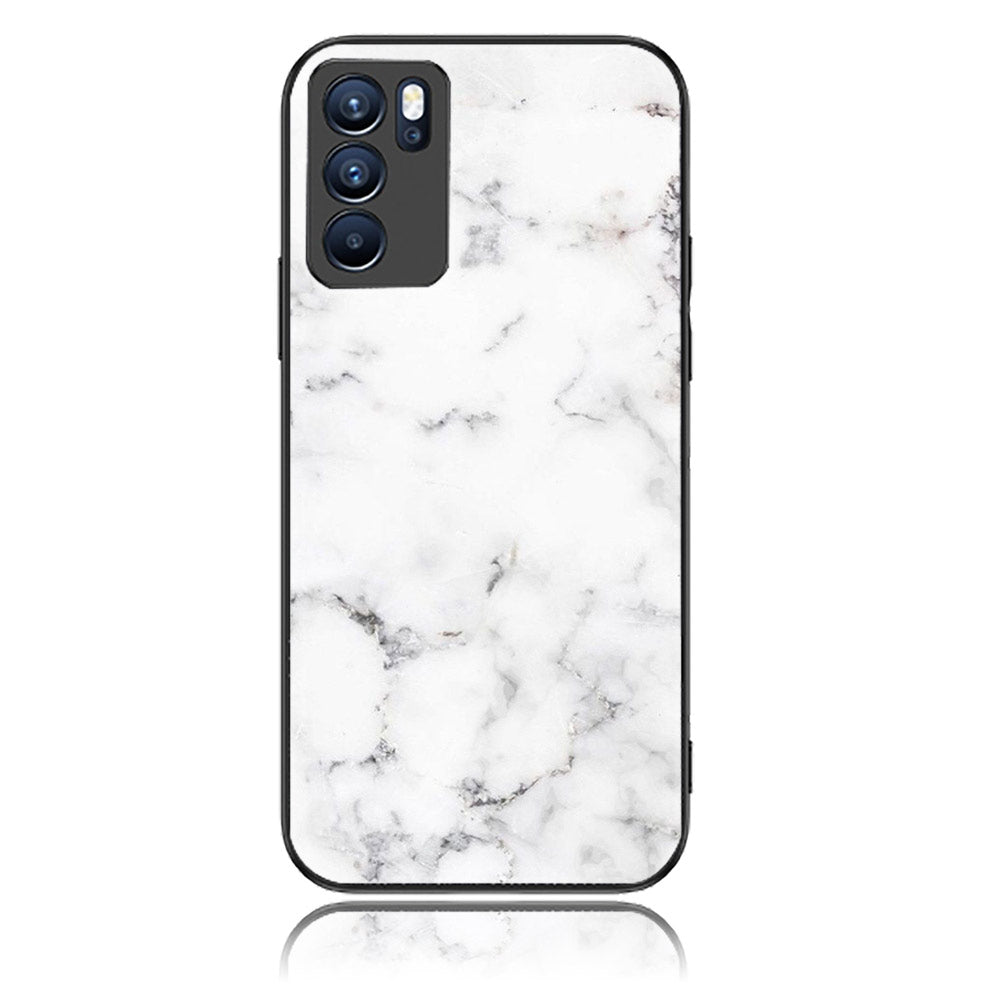 Oppo Reno 6 - White Marble Series - Premium Printed Glass soft Bumper shock Proof Case