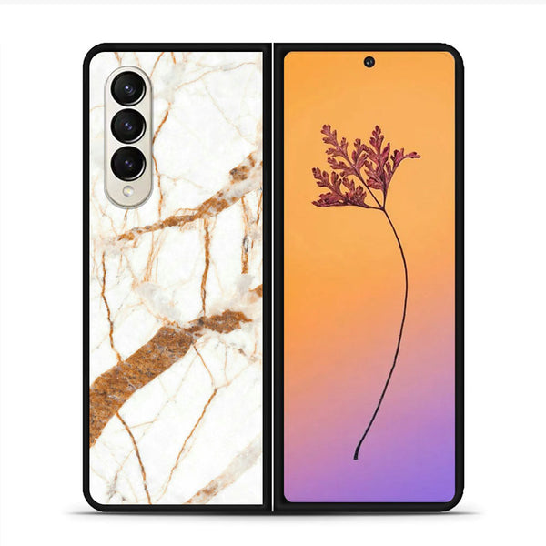 Samsung Galaxy Z Fold 4 - White Marble Series - Premium Metal Printed soft Bumper shock Proof Case