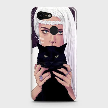 Google Pixel 3-Trendy Wild Black Cat Printed Hard Case with Life Time Colors Guarantee