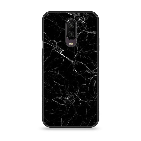 OnePlus 6T - Black  Marble Series - Premium Printed Glass soft Bumper shock Proof Case