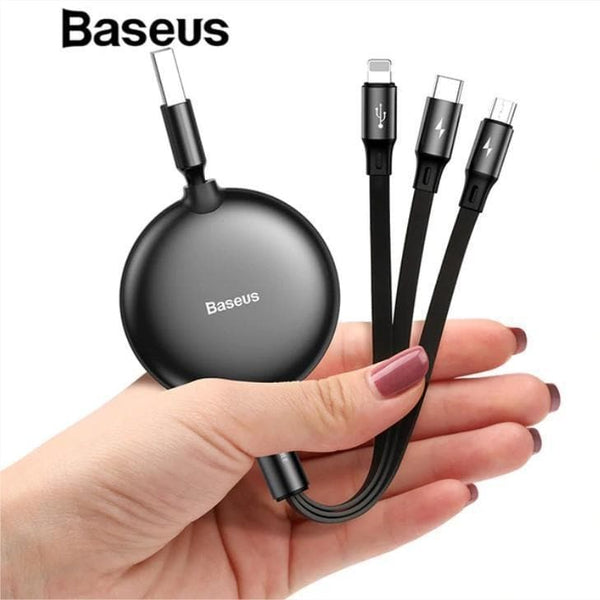Baseus Adjustable 3in1 Micro USB Type C & iPhone Portable Fast Charging Cable - Phonecase.PK