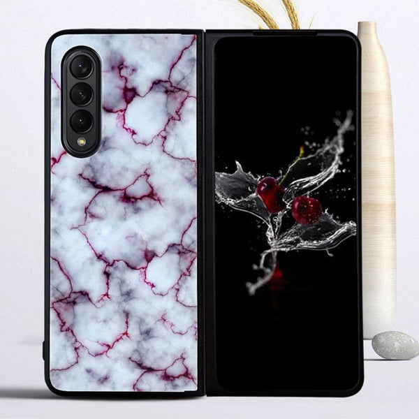 Galaxy Z Fold 3-White Marble Series - Premium Metal Printed soft Bumper shock Proof Case