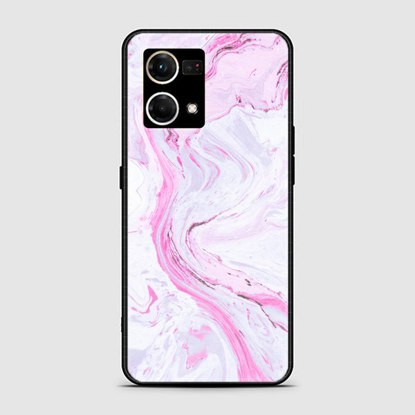 Oppo F21 Pro 4G Pink Marble Series  Premium Printed Glass soft Bumper shock Proof Case