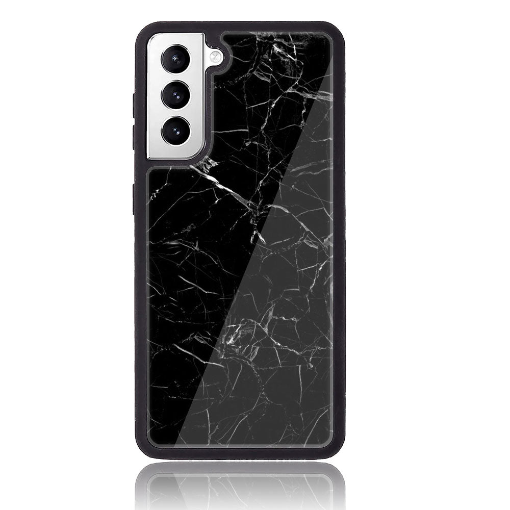 Samsung Galaxy S21 - Black Marble Series - Premium Printed Glass soft Bumper shock Proof Case