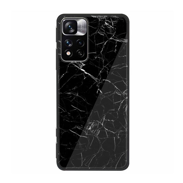 Xiaomi Poco M4 Pro 5G Black Marble Series  Premium Printed Glass soft Bumper shock Proof Case
