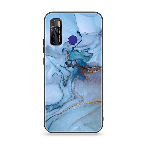 Tecno Camon 15 - Blue Marble Design 1- Premium Printed Glass soft Bumper shock Proof Case CS-13023