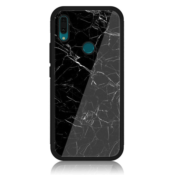 Huawei Y9 (2019) - Black Marble Design 1 - Premium Printed Glass soft Bumper shock Proof Case  CS-29930