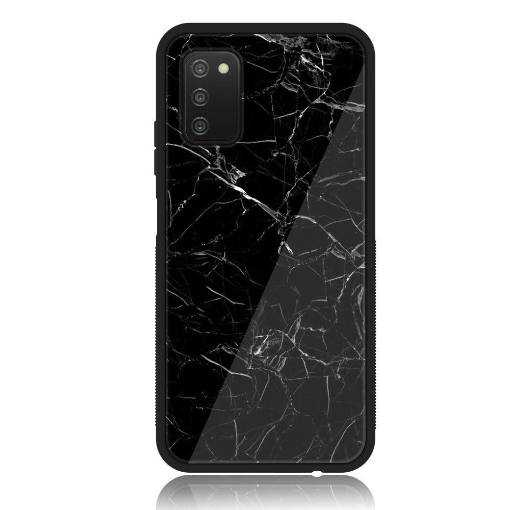 Samsung Galaxy A02s - Black Marble Series - Premium Printed Glass soft Bumper shock Proof Case