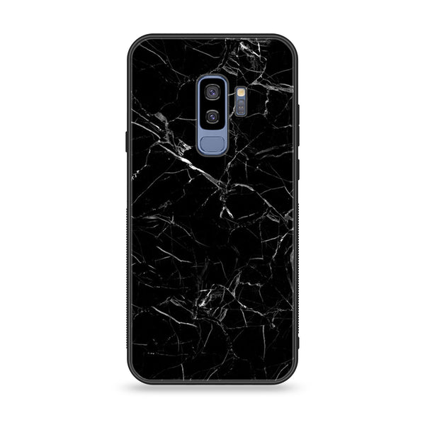 Samsung Galaxy S9 Plus - BLACK Marble Series - Premium Printed Glass soft Bumper shock Proof Case