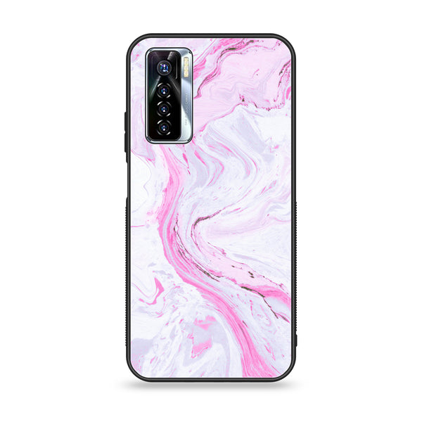 Tecno Camon 17 Pro - Pink Marble Series - Premium Printed Glass soft Bumper shock Proof Case