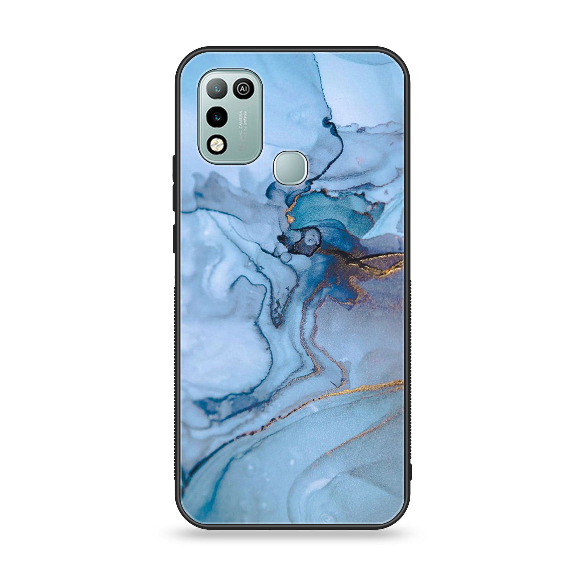 Infinix Hot 10 Play- Blue Marble Series - Premium Printed Glass soft Bumper shock Proof Case