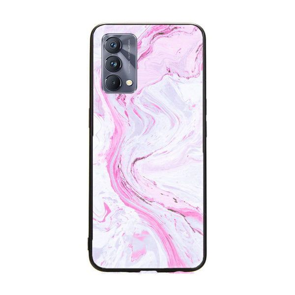 Realme GT Master Edition Pink Marble Series  Premium Printed Glass soft Bumper shock Proof Case