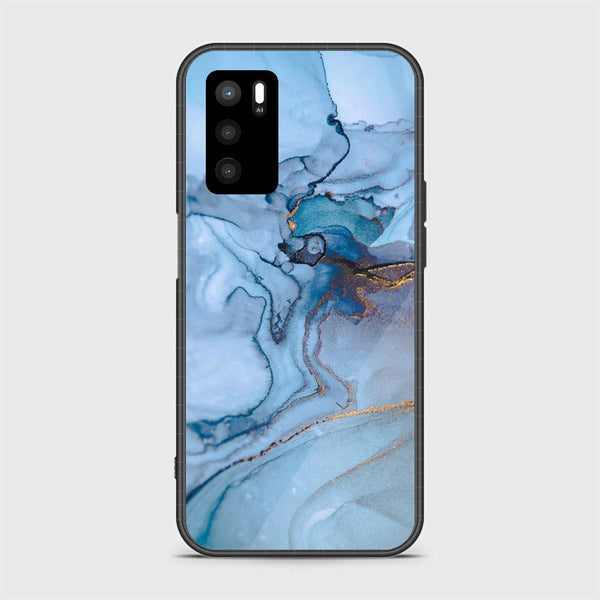 OPPO A16 - Blue Marble Series - Premium Printed Glass soft Bumper shock Proof Case