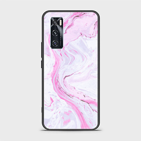 Vivo V20 SE  Pink Marble Design 1 Premium Printed Glass soft Bumper shock Proof Case