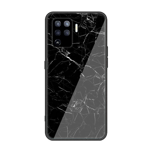 Oppo F19 Pro - Black Marble Series - Premium Printed Glass soft Bumper shock Proof Case