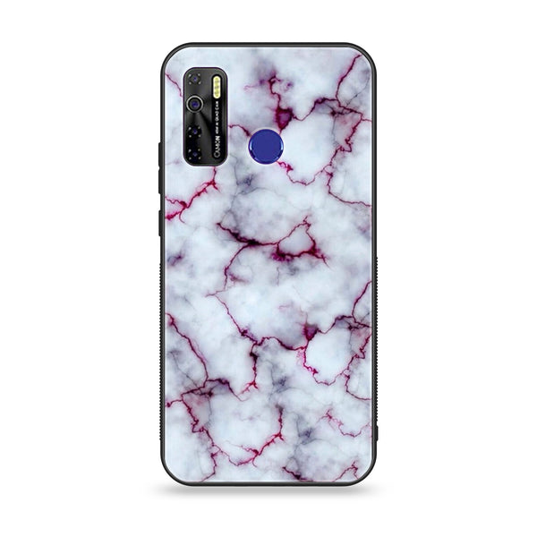 Tecno Camon 15 - White Marble Series - Premium Printed Glass soft Bumper shock Proof Case