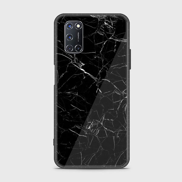 Oppo A52 - Black Marble Series - Premium Printed Glass soft Bumper shock Proof Case