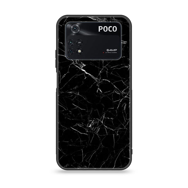 Xiaomi Poco M4 Pro 4G- Black Marble Series - Premium Printed Glass soft Bumper shock Proof Case