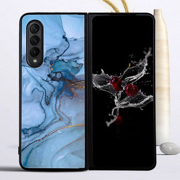 Galaxy Z Fold 3- Blue Marble Design 1  - Premium Metal  Printed soft Bumper shock Proof Case CS-28357