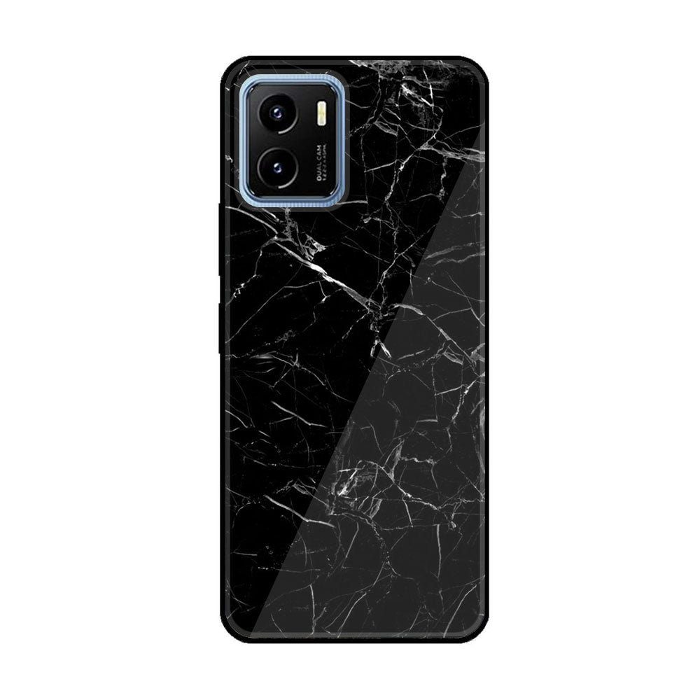 Vivo Y15a Black Marble Series Premium Printed Glass soft Bumper shock Proof Case