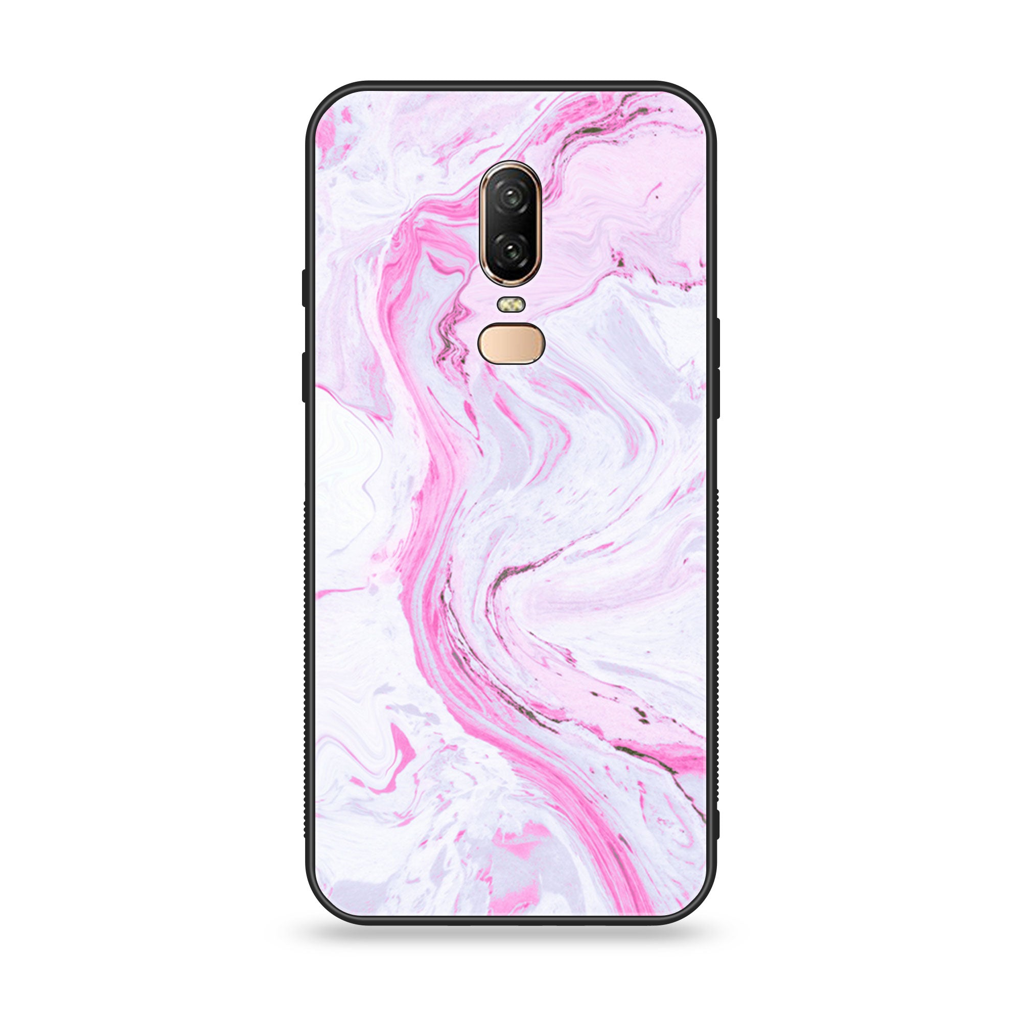 OnePlus 6 - Pink Marble Series - Premium Printed Glass soft Bumper shock Proof Case