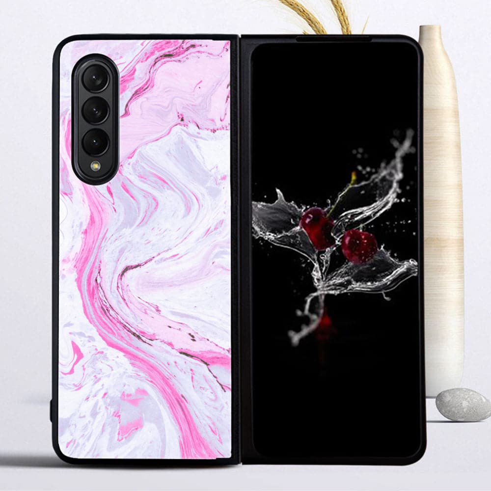 Galaxy Z Fold 3-Pink Marble Series - Premium Printed Glass soft Bumper shock Proof Case
