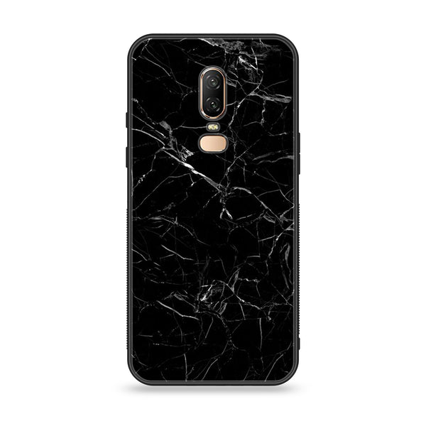 OnePlus 6 - Black Marble Series - Premium Printed Glass soft Bumper shock Proof Case