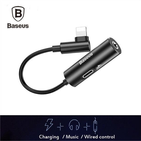 Baseus 2 in 1 Dual iPhone Male to 3.5mm Music+iPhone Female Fast Charging Adapter - Phonecase.PK