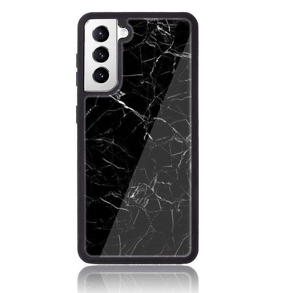 Galaxy S21 Plus - Black Marble Series - Premium Printed Glass soft Bumper shock Proof Case