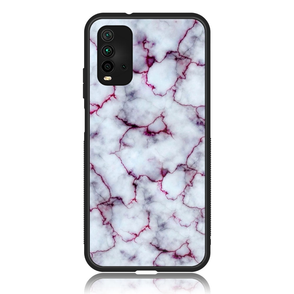 Xiaomi Redmi 9T - White Marble Series - Premium Printed Glass soft Bumper shock Proof Case