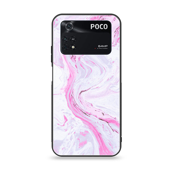 Xiaomi Poco M4 Pro 4G- Pink Marble Series - Premium Printed Glass soft Bumper shock Proof Case