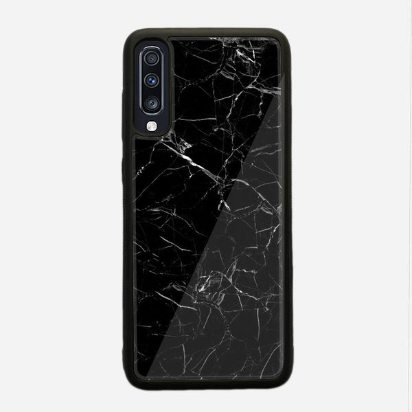 Samsung Galaxy A70S - Black Marble Series - Premium Printed Glass soft Bumper shock Proof Case