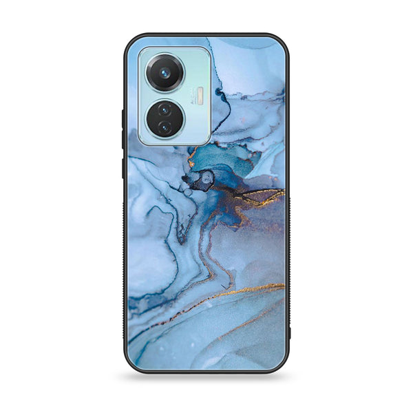 Vivo Y55 4G Blue Marble Series Premium Printed Glass soft Bumper shock Proof Case