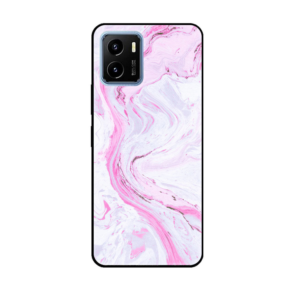 Vivo Y15a  Pink Marble Series Premium Printed Glass soft Bumper shock Proof Case