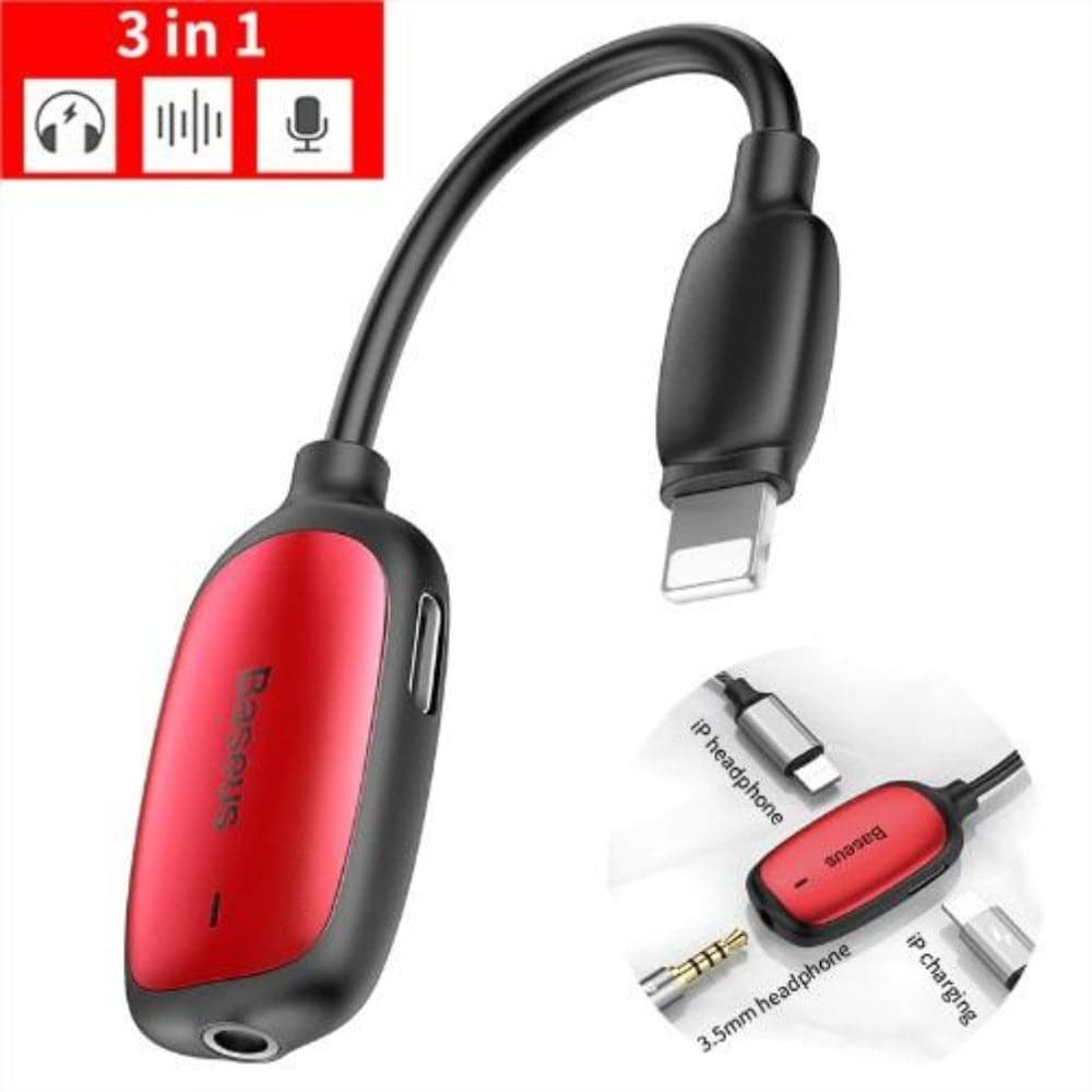 Baseus L51 Audio Adapter Lightning male to Female Lightning Charging+Female lightning Music+ 3.5mm Splitter