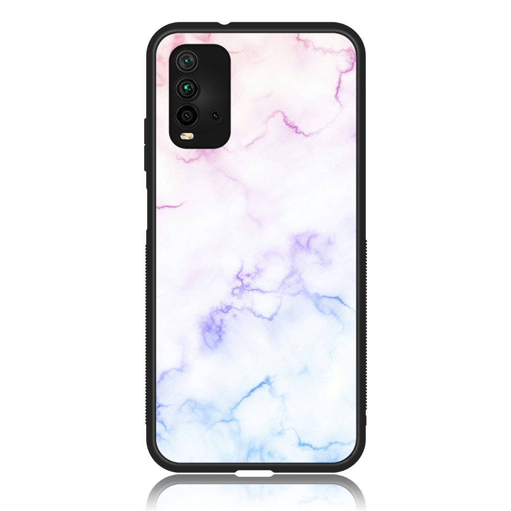 Xiaomi Redmi 9T - White Marble Series - Premium Printed Glass soft Bumper shock Proof Case