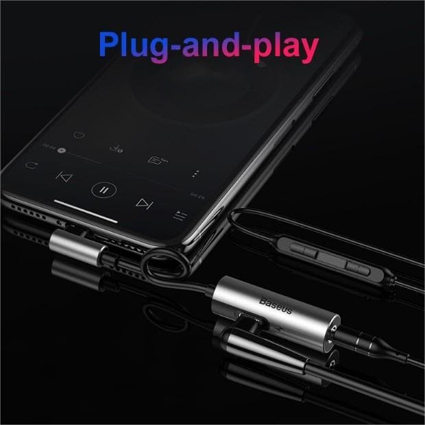 Baseus 2 in 1 Dual iPhone Male to 3.5mm Music+iPhone Female Fast Charging Adapter - Phonecase.PK
