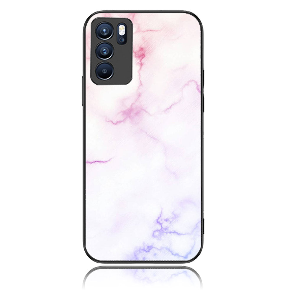 Oppo Reno 6 - White Marble Series - Premium Printed Glass soft Bumper shock Proof Case